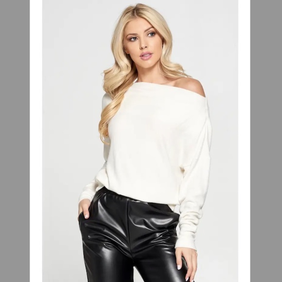 Renee C. Ivory Knit Off the Shoulder Top - Picture 3 of 4